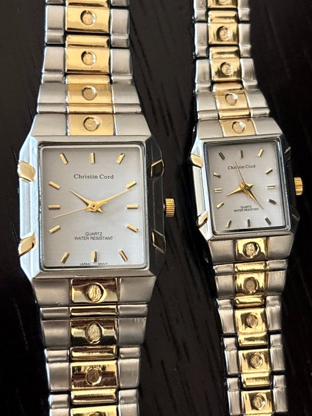 Vintage Christin Cord His & Hers Wrist Watch Set w/Box -18K Gold Plated